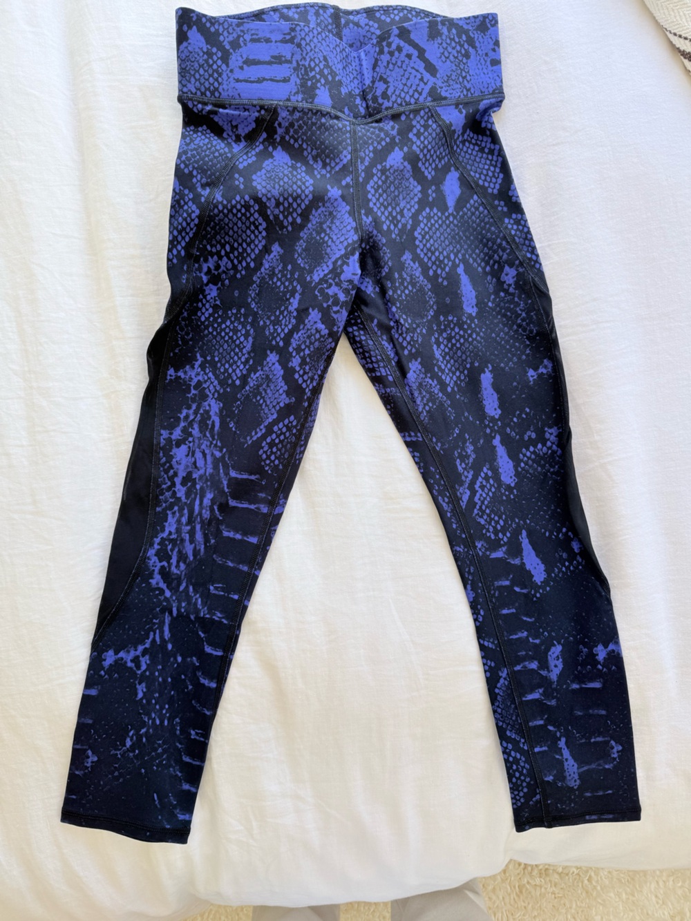 MICHI Black and Blue Snake-Print Leggings w/ Mesh Side Cutouts